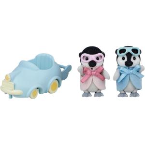 imageCalico Critters Penguin Babies Ride n Play  Doll Playset with 2 Poseable Figures Pushcart ampamp MorePenguin Babies Ride n Play