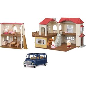 imageCalico Critters Red Roof Grand Mansion Gift Set Dollhouse Playset with 3 Figures Furniture Vehicle and Accessories